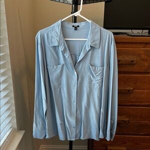 Light Blue Women’s Button-Up Shirt - Casual Collared Long Sleeve